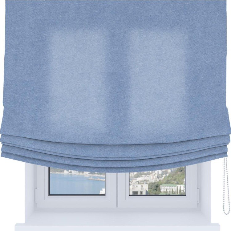 Римская штора Soft с мягкими складками, ткань вельвет васильковый